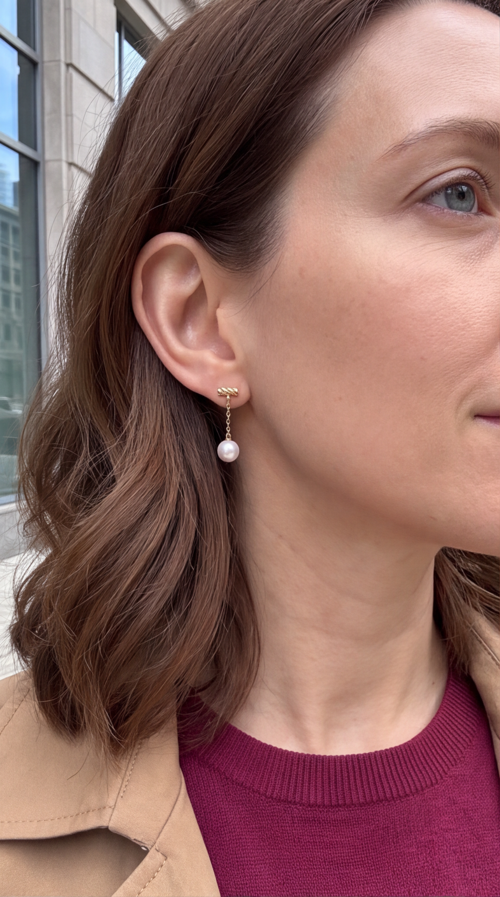 Pearl Bar Drop Earrings customer photo